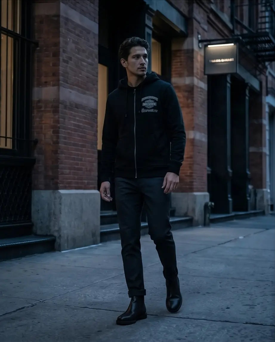 Harley Davidson Of NYC Dealer Men's Brooklyn Bridge Zip-Up Hoodie Harley Davidson Of NYC