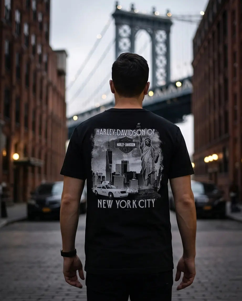 Harley Davidson Of NYC Skyline Freedom  Men's Dealer T-shirt RkStratman