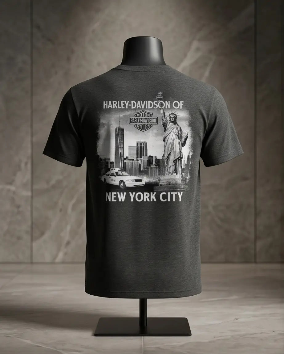 Harley Davidson Of NYC Skyline Freedom  Men's Dealer T-shirt RkStratman