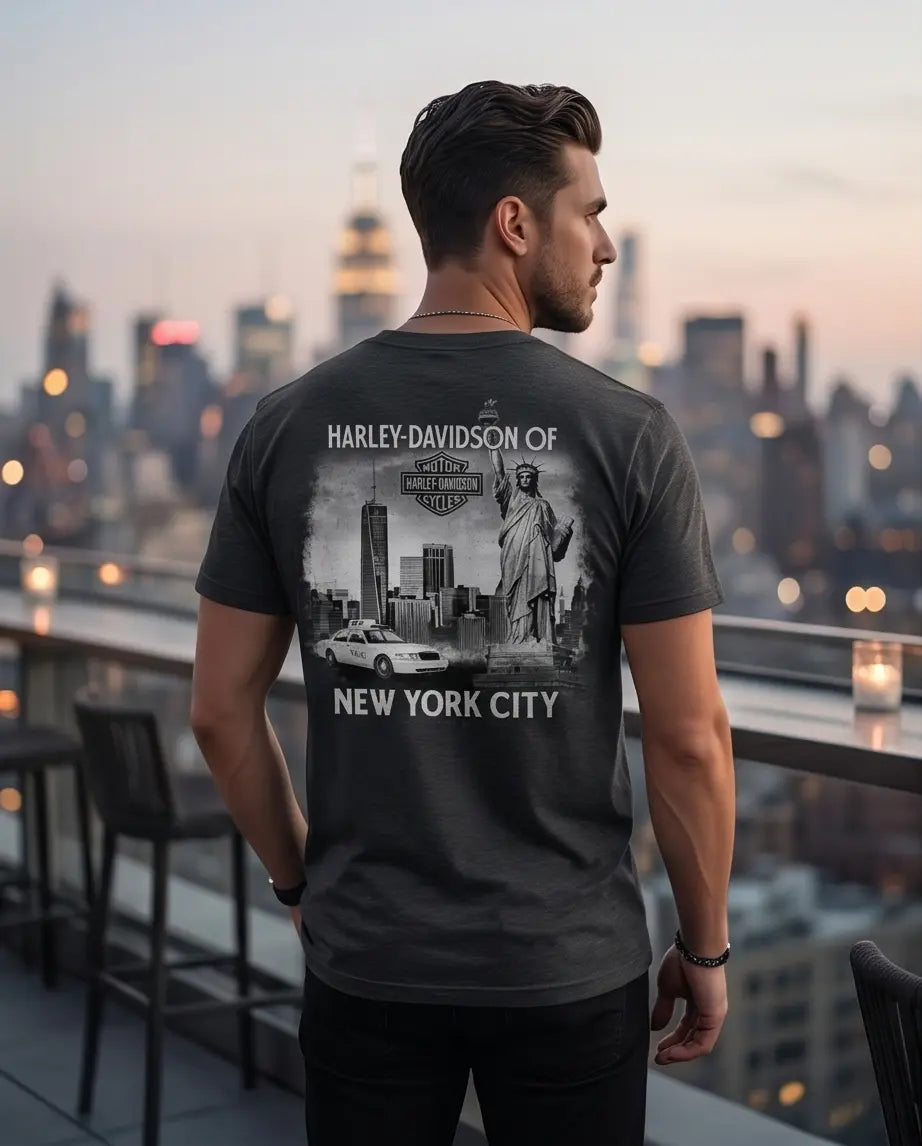 Harley Davidson Of NYC Skyline Freedom  Men's Dealer T-shirt RkStratman