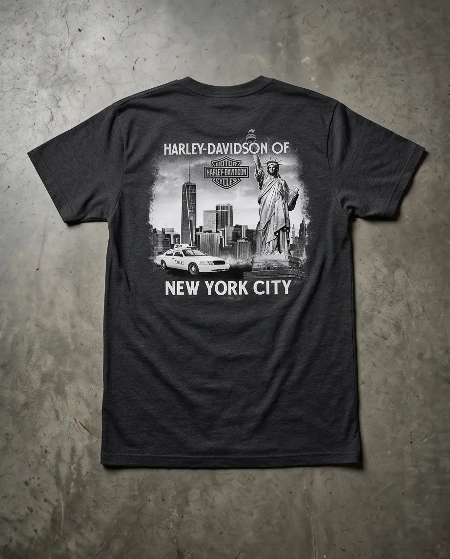 Harley Davidson Of NYC Skyline Freedom  Men's Dealer T-shirt RkStratman