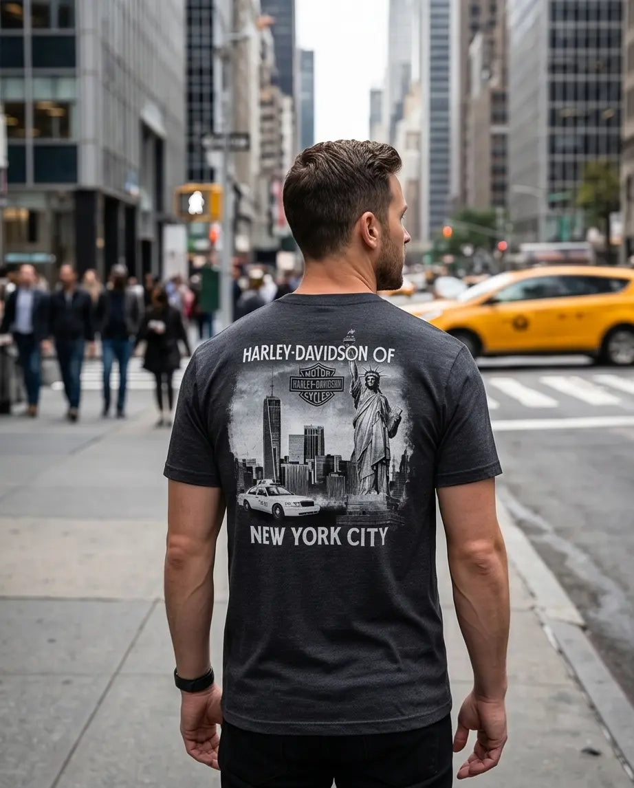 Harley Davidson Of NYC Skyline Freedom  Men's Dealer T-shirt RkStratman