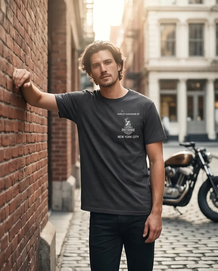 Harley Davidson Of NYC Skyline Freedom  Men's Dealer T-shirt RkStratman