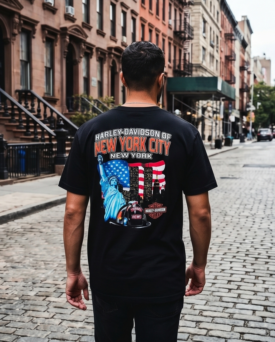 Harley Davidson Of NYC Firefighter Men's Skyline T-shirt
