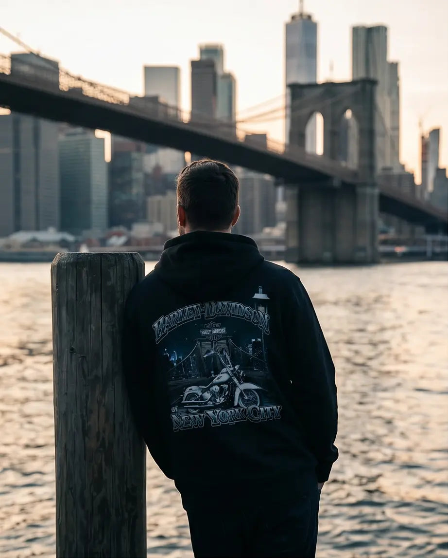 Harley Davidson Of NYC Dealer Men's Brooklyn Bridge Zip-Up Hoodie Harley Davidson Of NYC