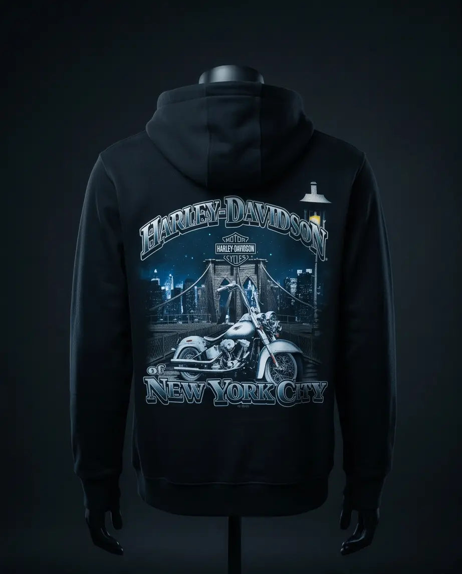 Harley Davidson Of NYC Dealer Men's Brooklyn Bridge Zip-Up Hoodie Harley Davidson Of NYC