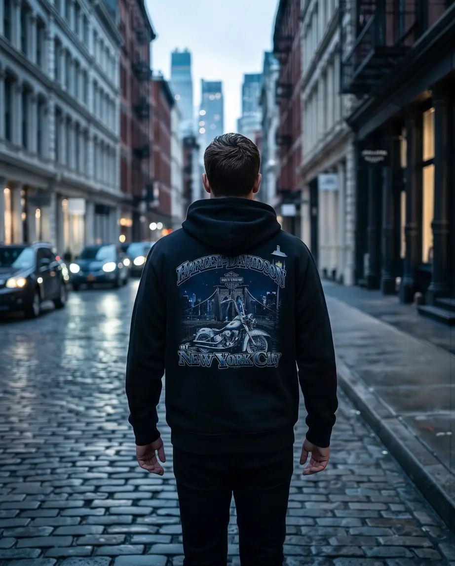 Harley Davidson Of NYC Dealer Men's Brooklyn Bridge Zip-Up Hoodie Harley Davidson Of NYC