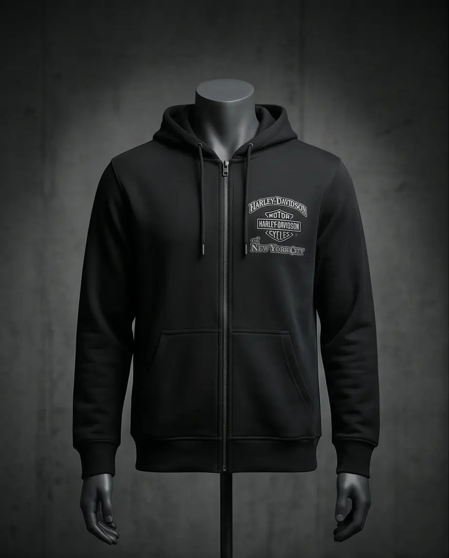 Harley Davidson Of NYC Dealer Men's Brooklyn Bridge Zip-Up Hoodie Harley Davidson Of NYC