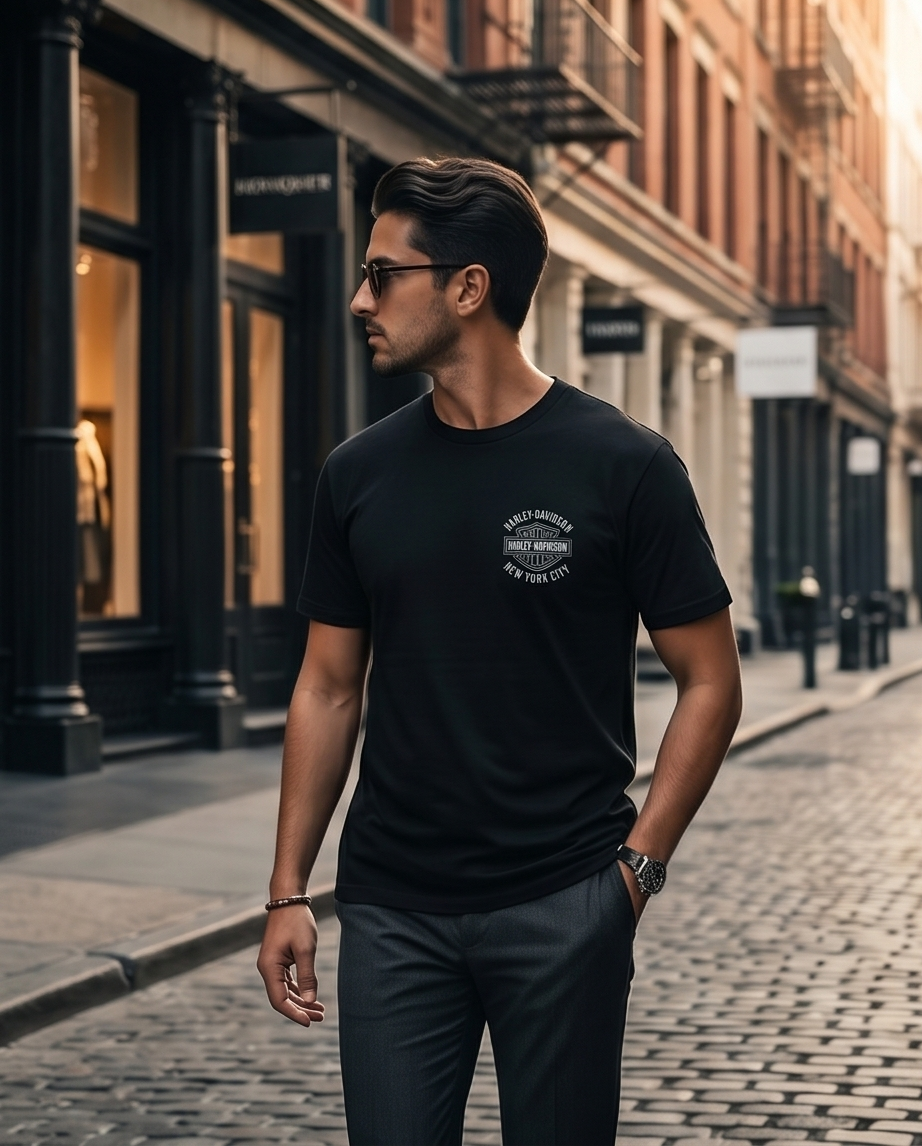 Harley Davidson Of NYC Men's Short Sleeve Dealer Twin Towers T-shirt RkStratman