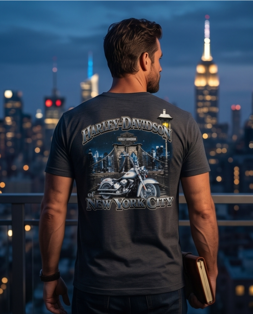 Harley Davidson Of NYC Men's Short Sleeve Dealer Brooklyn Bridge T-shi