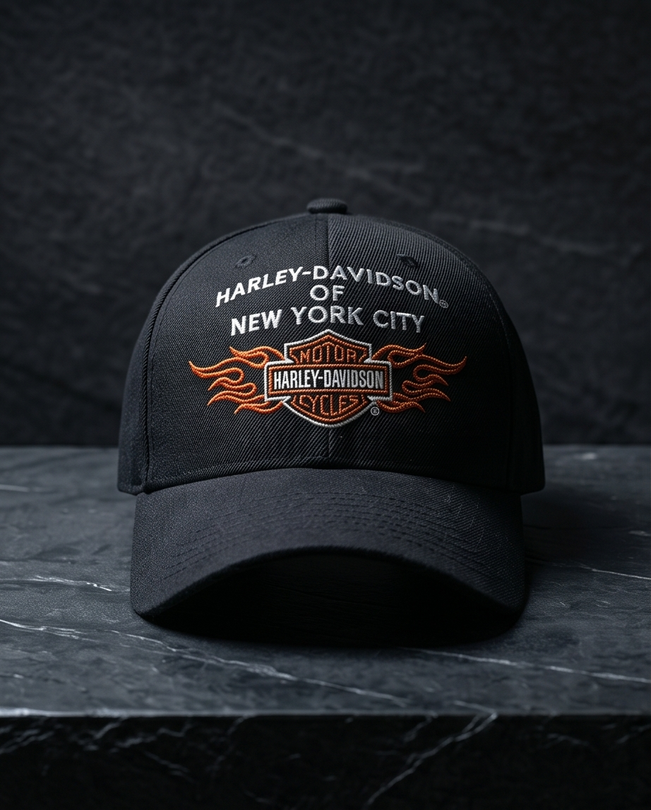 Harley Davidson Of NYC Dealer Bar & Shield Flames Baseball Cap Black Bravado