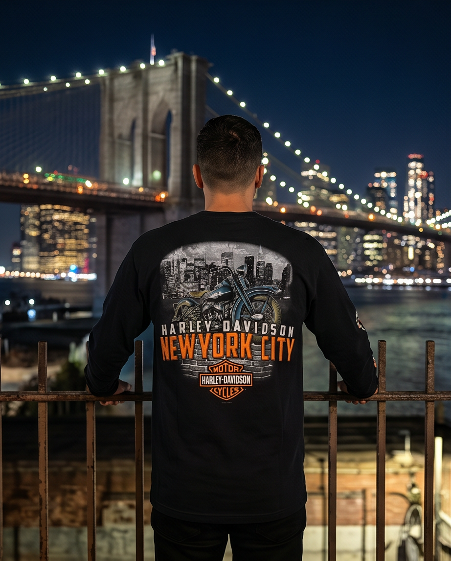 Harley Davidson Of NYC Men's Long Sleeve Dealer Liberty T-shirt RkStratman