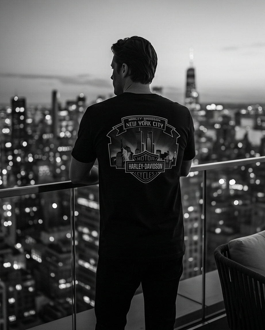 Harley Davidson Of NYC Men's Short Sleeve Dealer Twin Towers T-shirt RkStratman