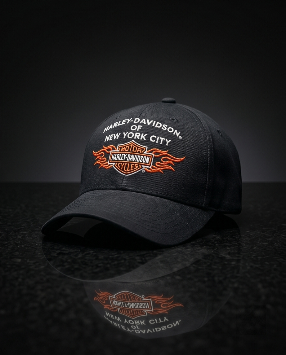 Harley Davidson Of NYC Dealer Bar & Shield Flames Baseball Cap Black Bravado