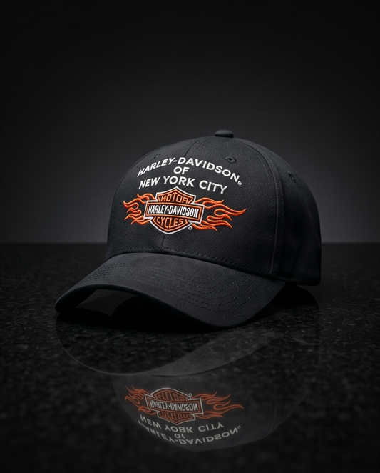 Harley Davidson Of NYC Dealer Bar & Shield Flames Baseball Cap Black Bravado