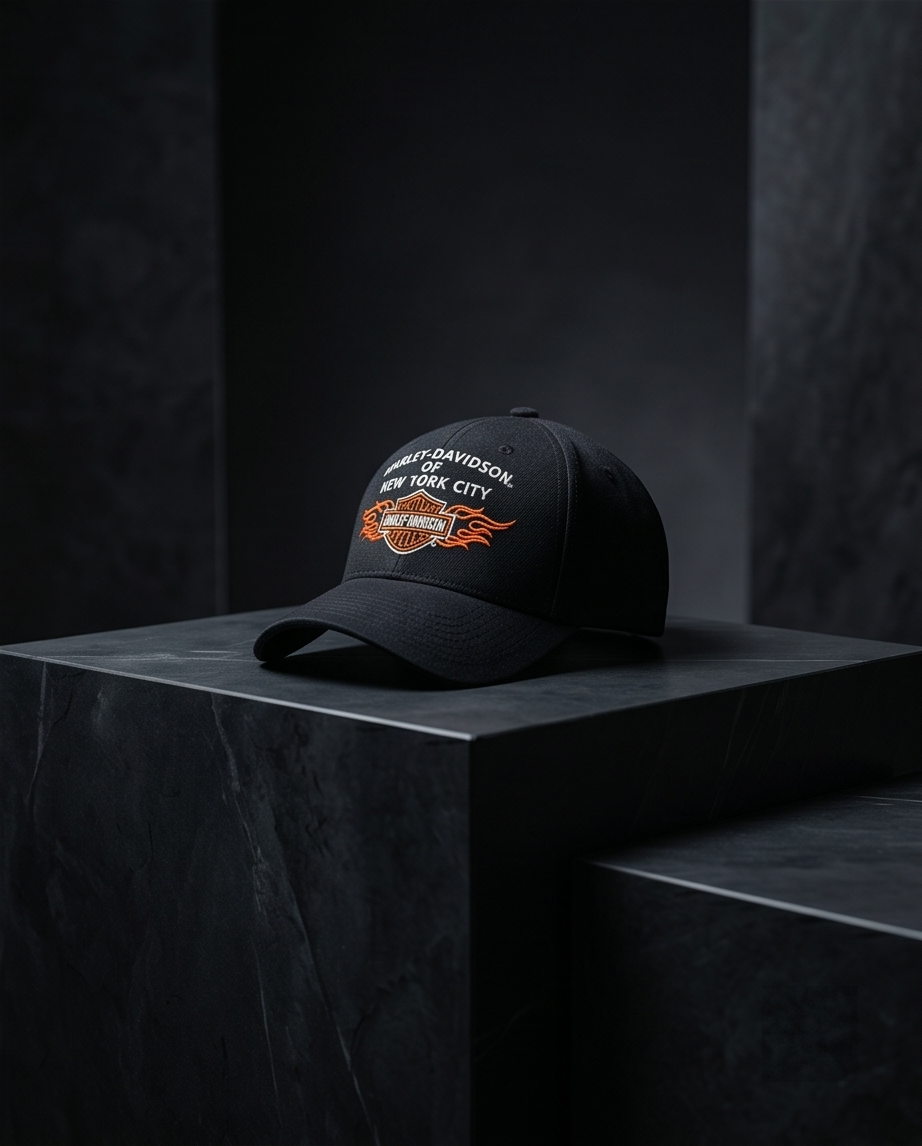 Harley Davidson Of NYC Dealer Bar & Shield Flames Baseball Cap Black Bravado