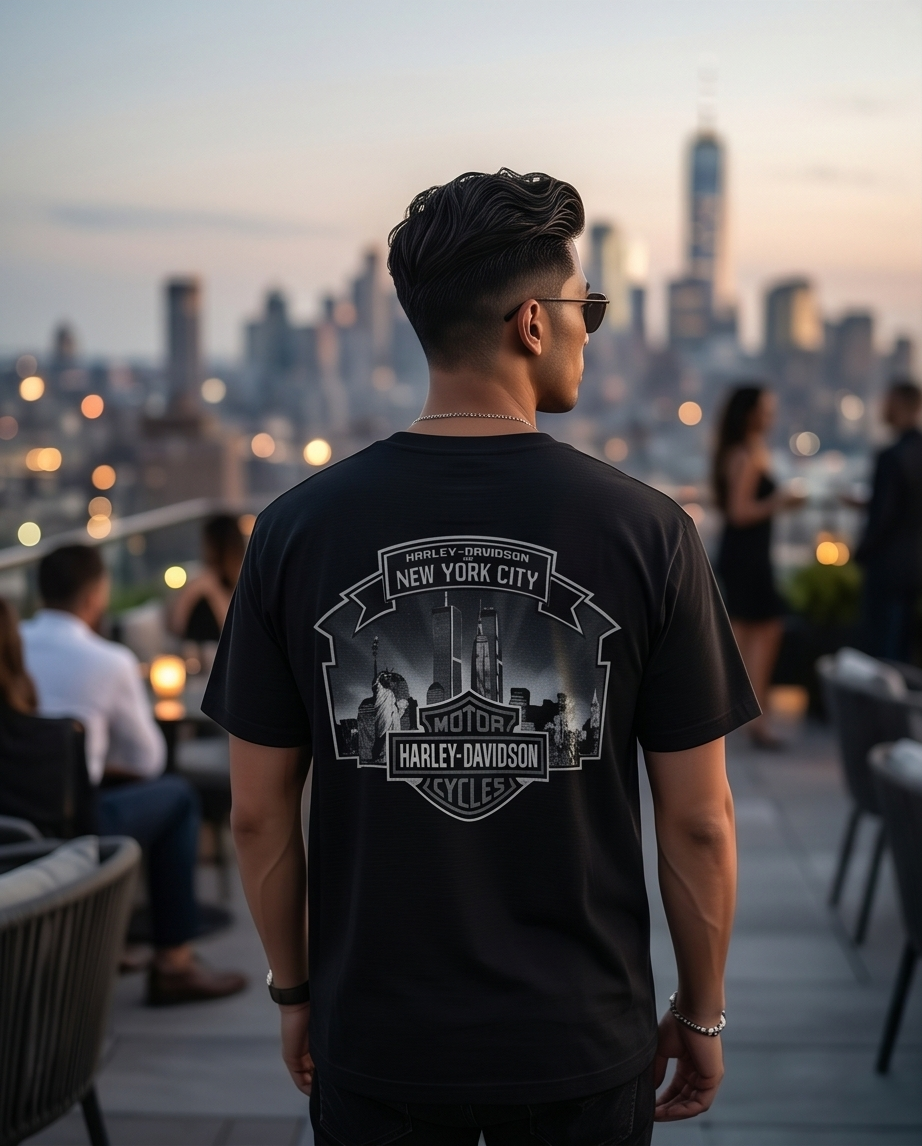 Harley Davidson Of NYC Men's Short Sleeve Dealer Twin Towers T-shirt RkStratman