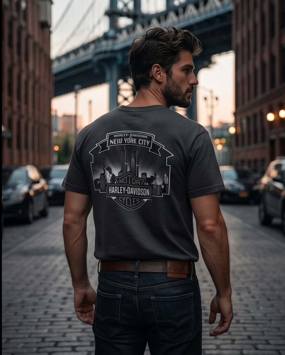 Harley Davidson Of NYC Men's Short Sleeve Dealer Twin Towers T-shirt RkStratman