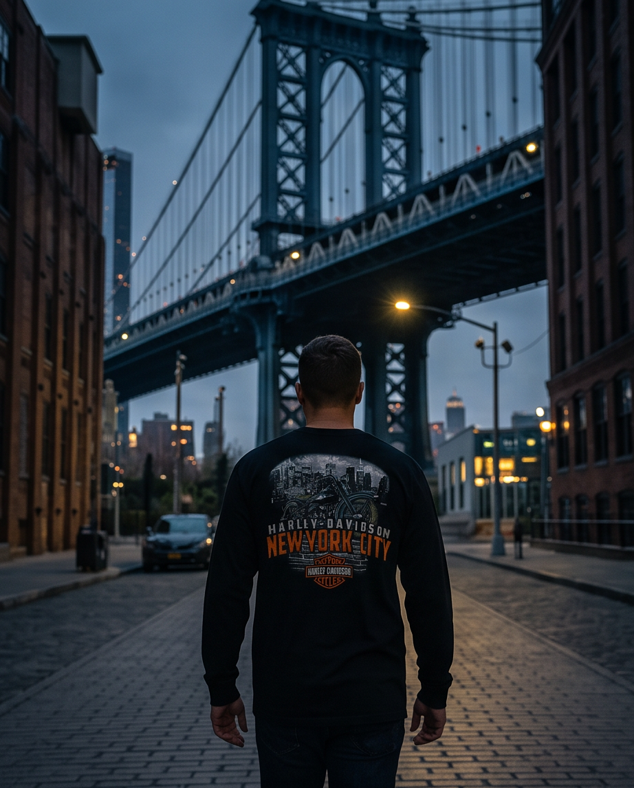 Harley Davidson Of NYC Men's Long Sleeve Dealer Liberty T-shirt RkStratman